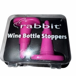 Rabbit Wine Bottle Stoppers Set of 2 Hot Pink Silicone Airtight Reusable NIB